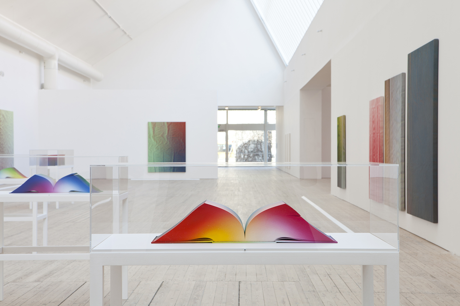 Tauba Auerbachs färgglada verk hänger på väggarna och ligger i montrar i konsthallen.
