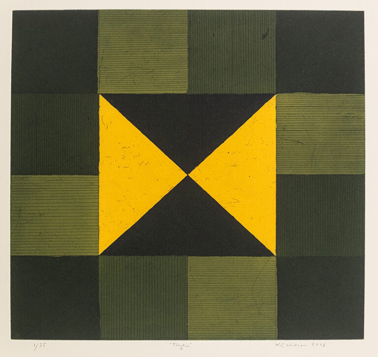 Grafisk bild i grönt, gult och svart av KG Nilson.