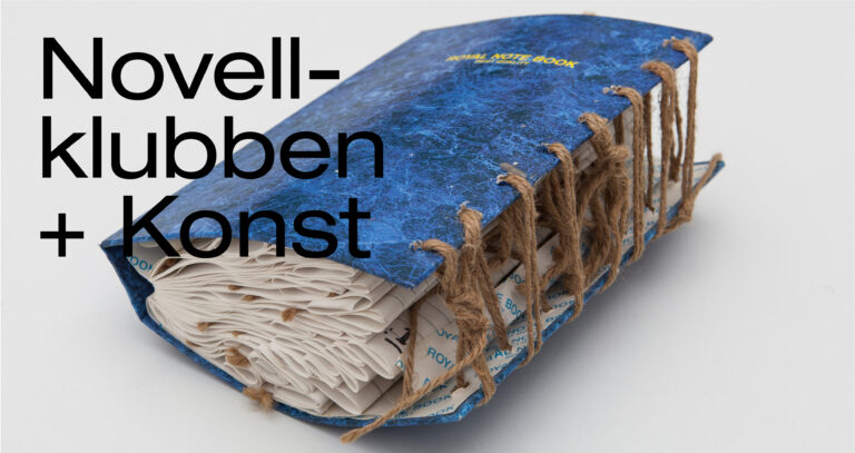 Bild av bok som är sprängfylld med papper och är ihopsydd med grovt garn.