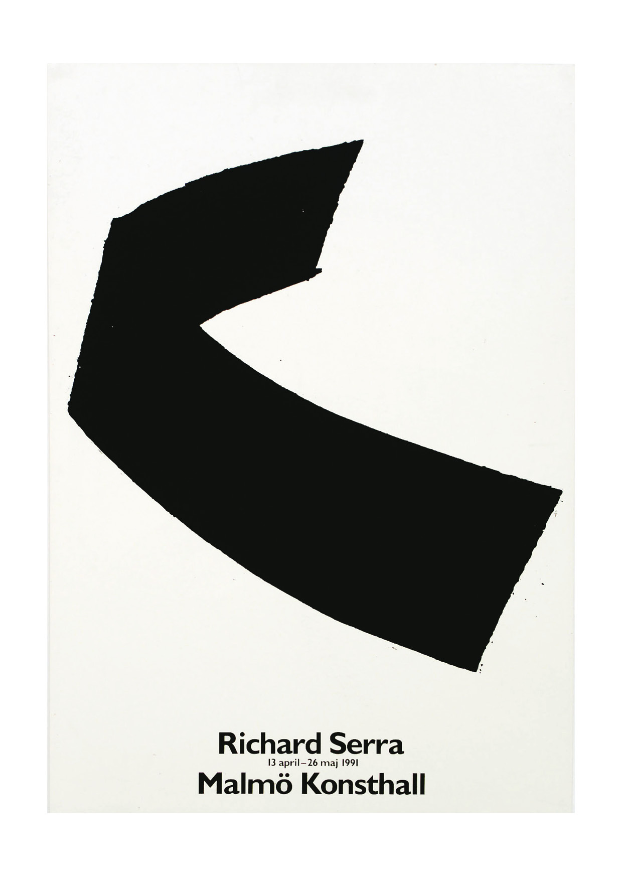 Poster Serra 1991. Svartvit bild med en svart grafisk form på vit bakgrund.