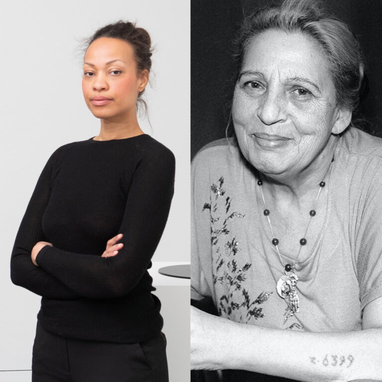 Porträtt av konstnärerna Frida Orupabo och Ceija Stojka. Frida Orupabo är en nu levande konstnär med rötter i Nigeria och Ceija Stojka en romsk konstnär som avled 2013.