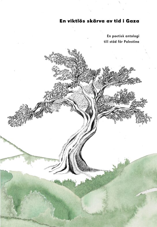 The cover of the anthology is in pastel tones and depicts an olive tree against a white background.