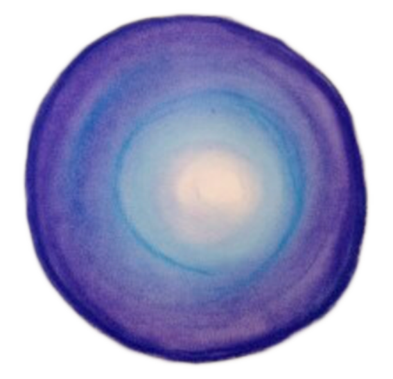 Cirkel i målad i akvarellfärg i olika blå nyanser.