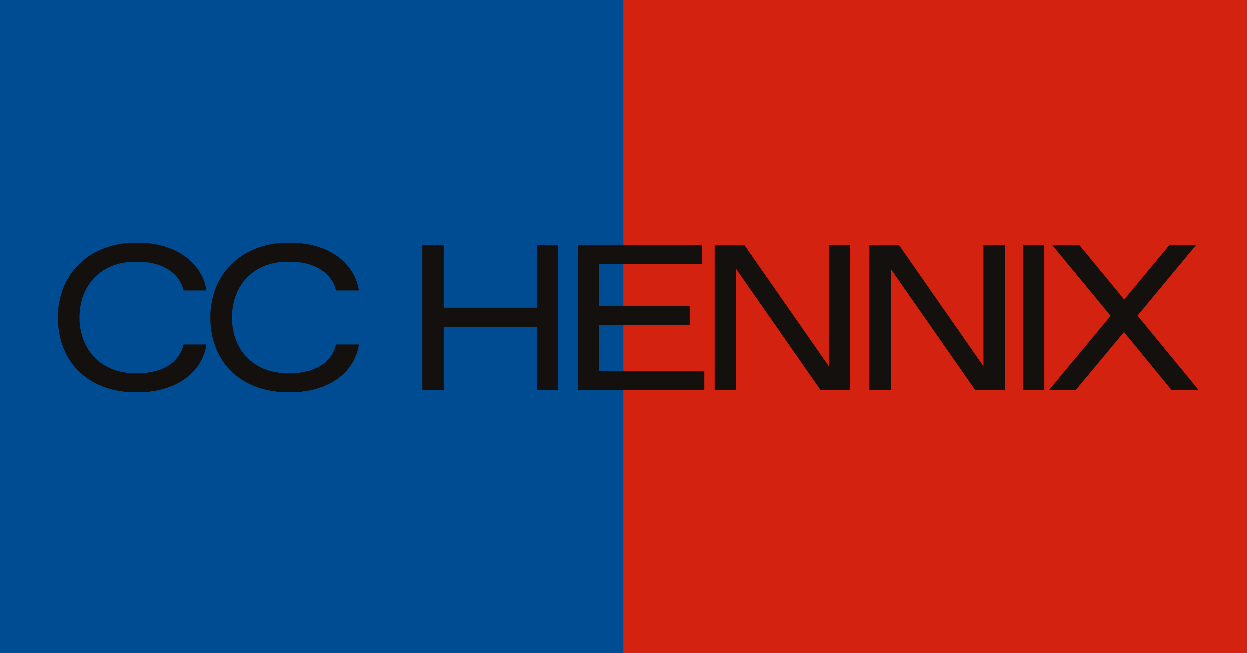 The text “CC Hennix” in black capital letters against a blue and red background.