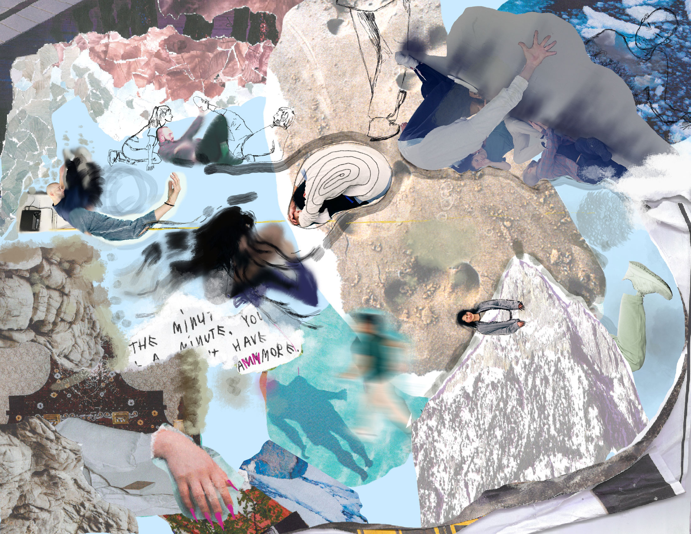 Collage av Christina Neuss av olika färger, blått, lila och vitt.